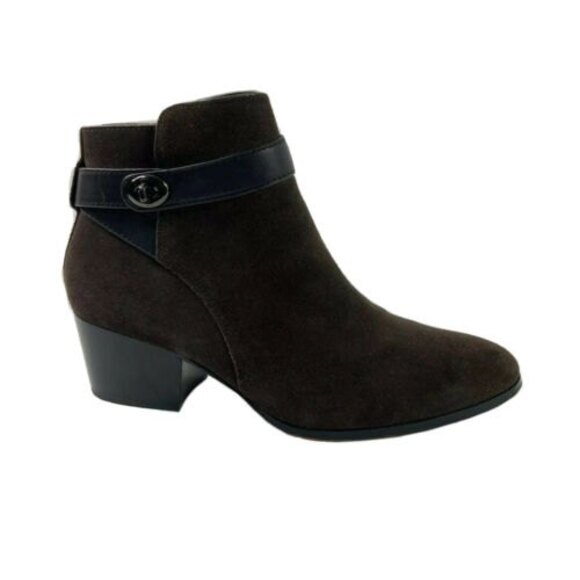 Coach Suede Bootie Harness Block Heel Signature Coach Lock Detail 8.5 - Picture 2 of 12